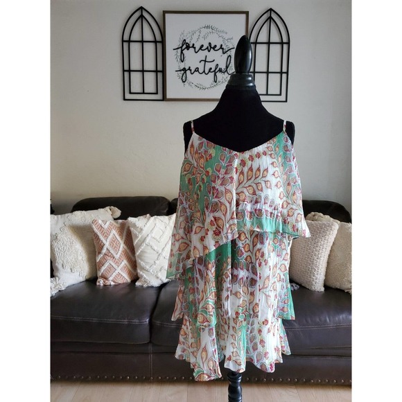 Adelyn Rae Flowy Layered Mini Dress Adjustable Straps Women's Sz M Boho Chic NWT - Picture 8 of 11